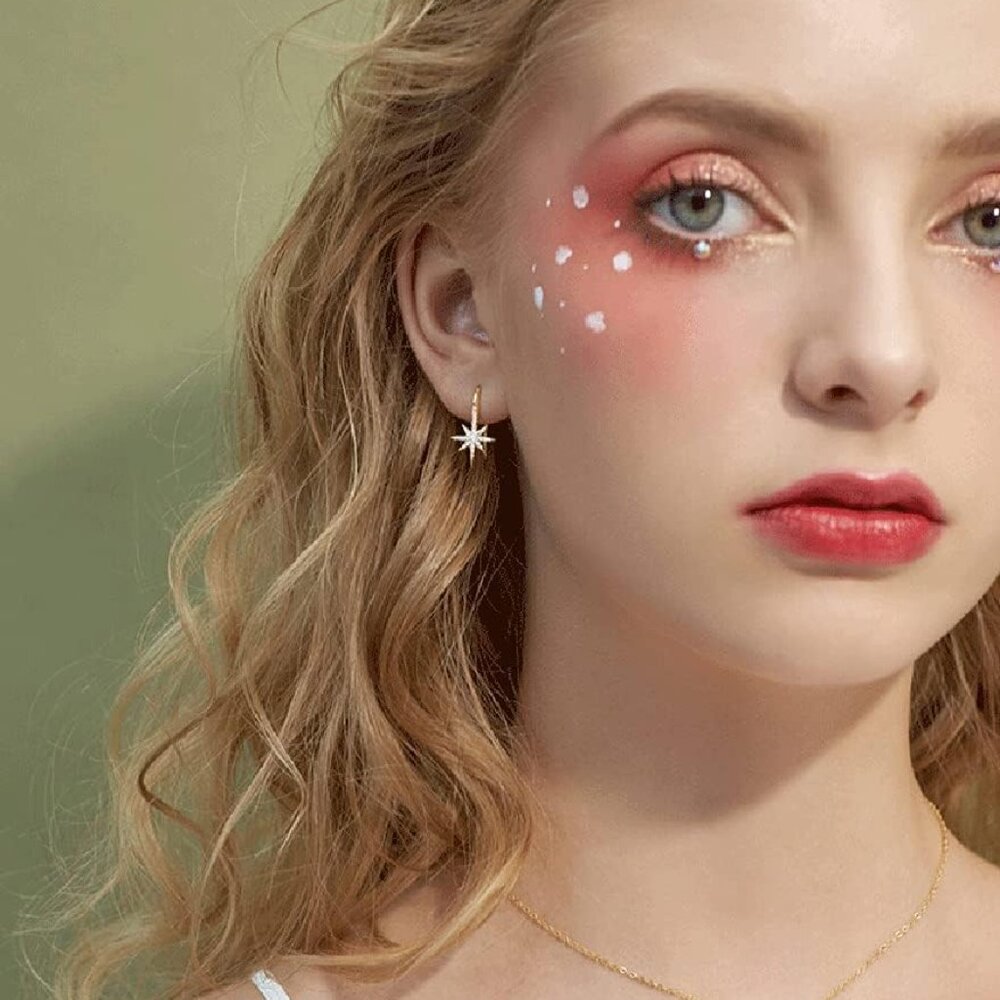 Solid 925 Sterling Silver Sparkling Star Drop Ear… - image 6